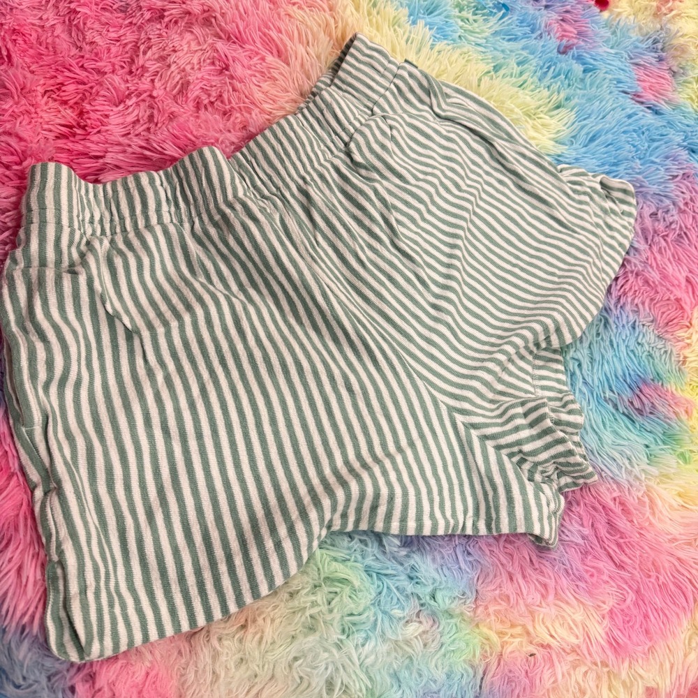 Free Assembly Shorts Womens XXL Green Striped Elastic Waist Cotton